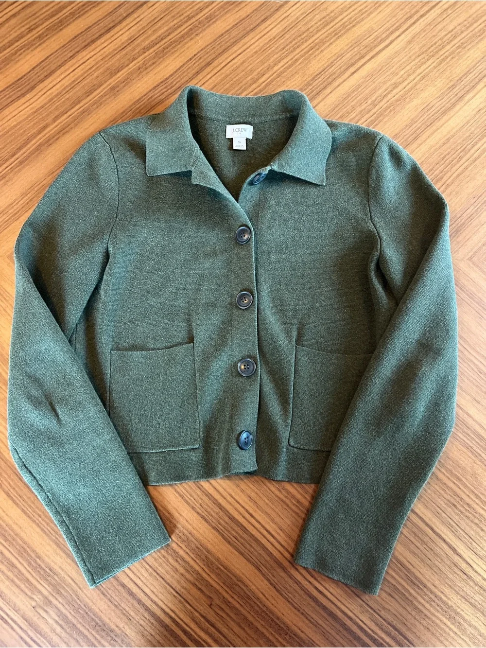 J. Crew Polo Collar Button Uo Sweater Cardigan Olive Green Loden size small